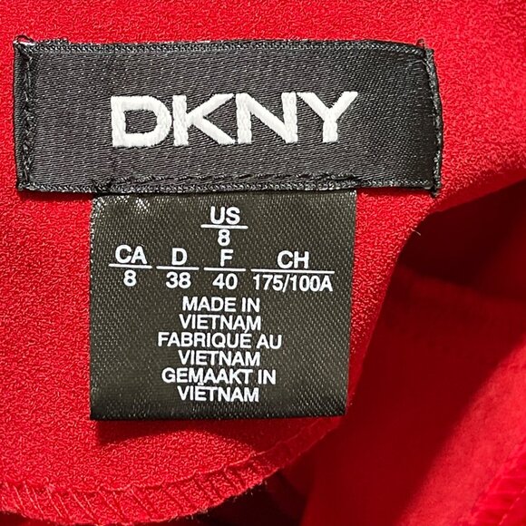DKNY Open Sleeve Ruched Sheath Dress Size 8 Red Holiday - Picture 7 of 8